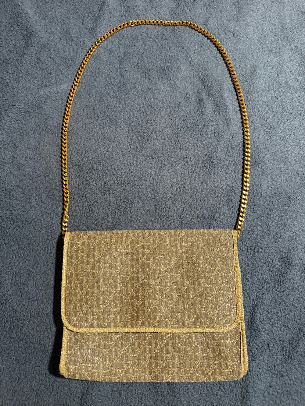 Dior Gold Lurex Metallic Trotter Monogram Chain Shoulder Bag - Picture 2 of 8